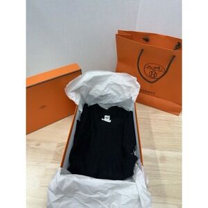 Hermes Women's 34 US 2 Black Textured Short Sleeve Knit Sweater Top Shirt - NEW
